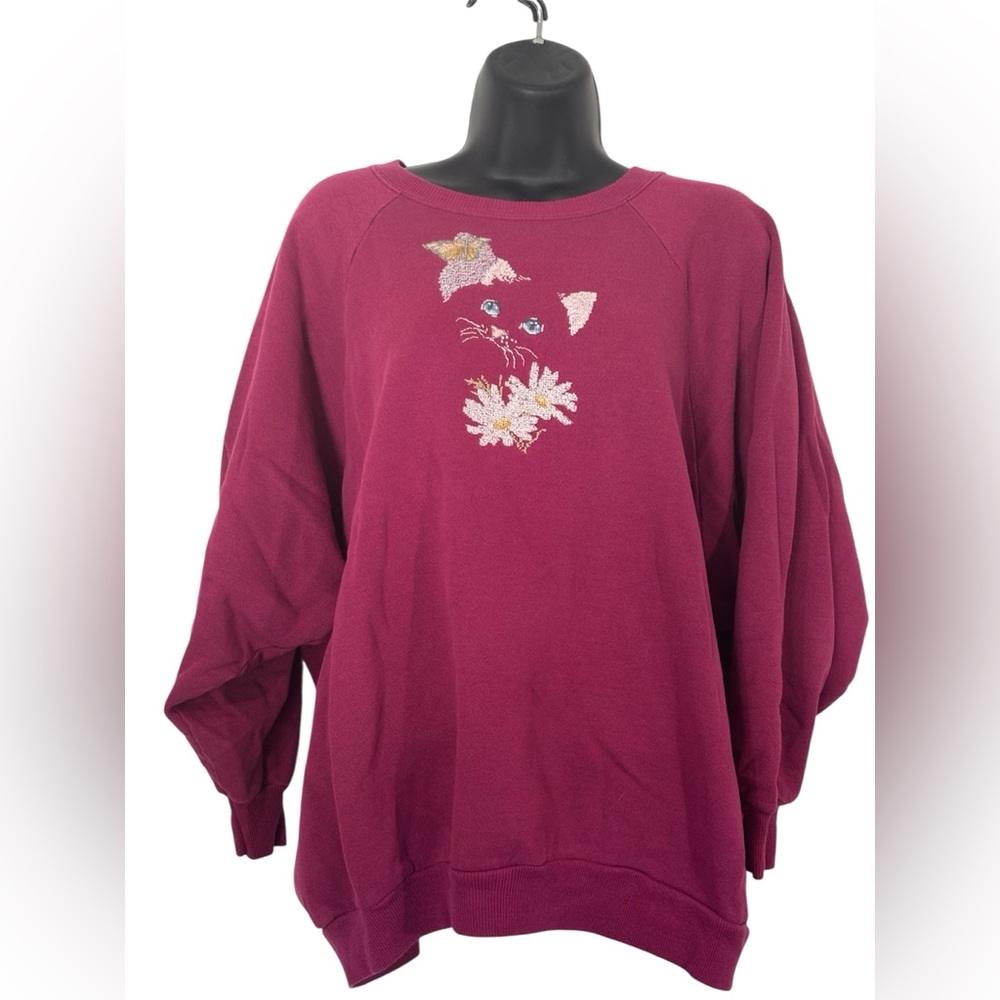 Vintage cat embroidered Hanes Her Way Pink sweater 3X